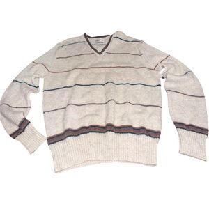Campus Vintage Striped V-Neck Knit Sweater Cream Brown green men’s size XL